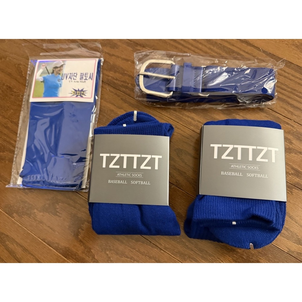 Youth Baseball / Softball Athletic Socks x 2 Belt & Arm Sleeve Combo Royal Blue